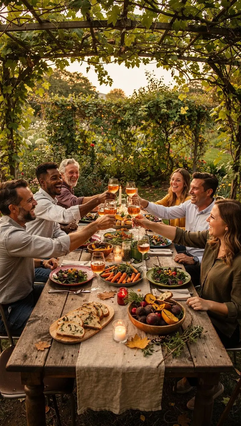 Rodina společně vaří na venkovním ohništi s čerstvými ingrediencemi.